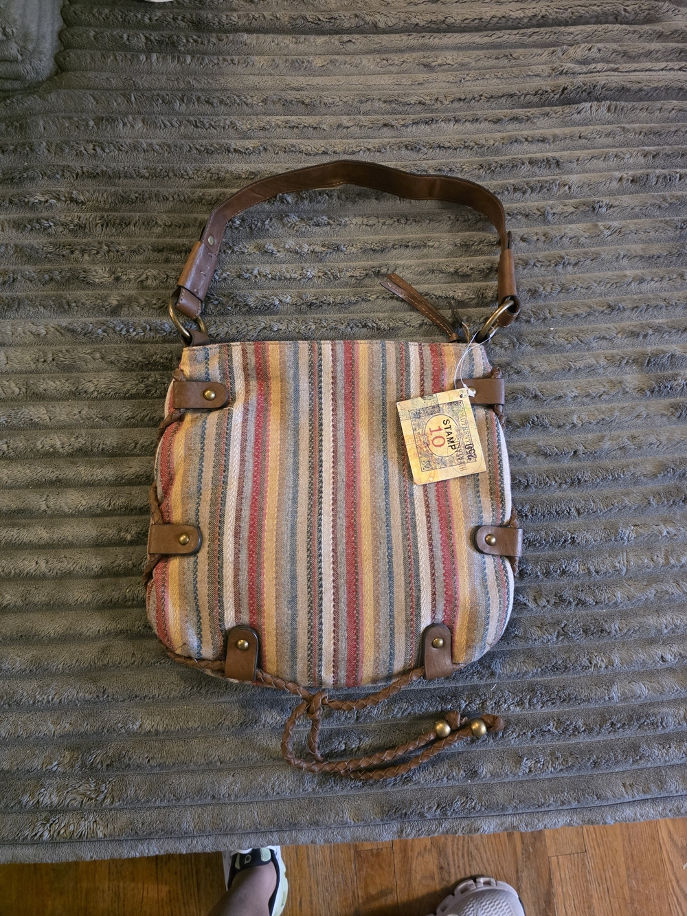 NWT Vintage Stamp 10 Boho Knit Striped Hobo Shoulder Bag Handbag
